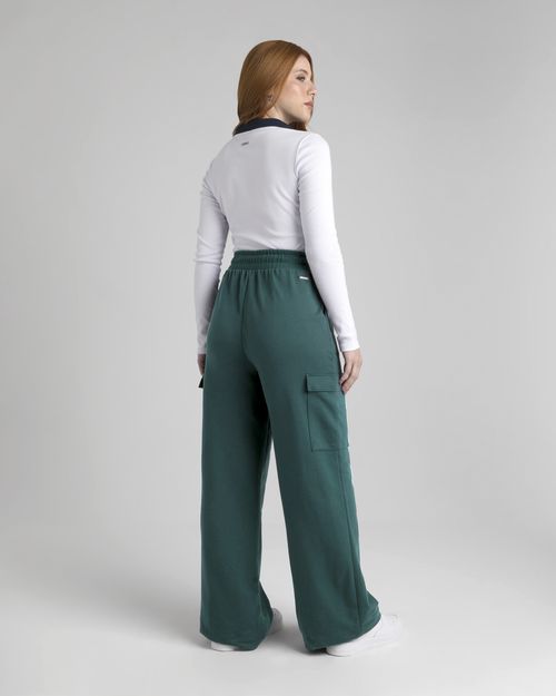 Calça Wide Leg Feminina Com Bolso Cargo Em Moletom