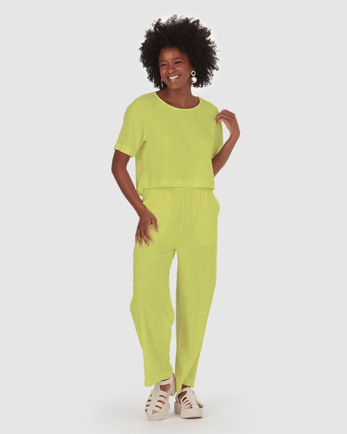 Calça Wide Leg Feminina Bolso Faca Em Viscolinho