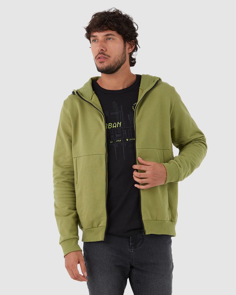 Jaqueta Tradicional Masculina Recorte Frontal Em Moletom Flanelado