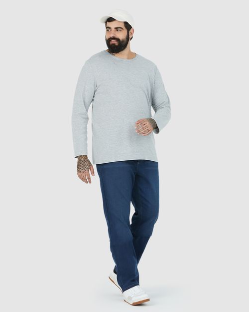Camiseta Básica Masculina Plus Size Manga Longa Em Algodão