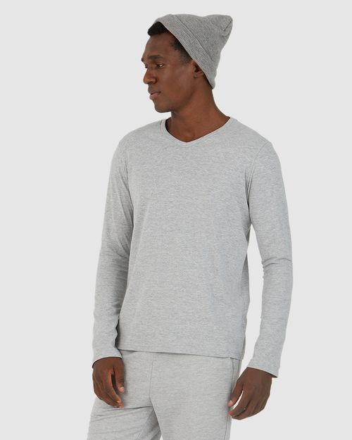 Camiseta Básica Masculina Decote V Manga Longa  Em Algodão