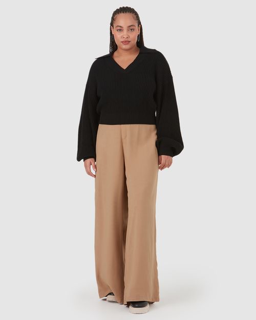 Blusão Cropped Feminino Plus Size Gola V Em Tricô