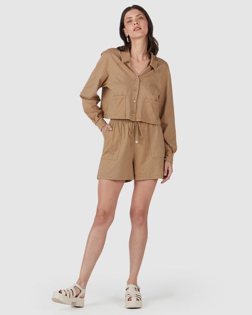 Camisa Cropped Feminina Em Malha Linho Premium