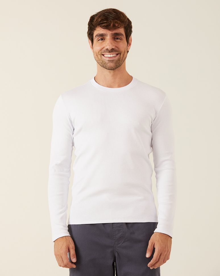 Camiseta Básica Masculina Manga Longa Em Ribana