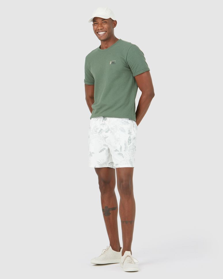 Bermuda Masculina Bolso Costas Folhagem Em Tafetá