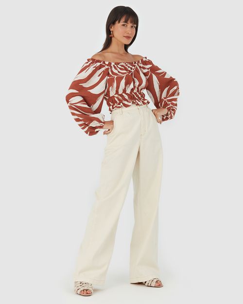 Blusa Cropped Feminina Manga Longa Em Viscolinho