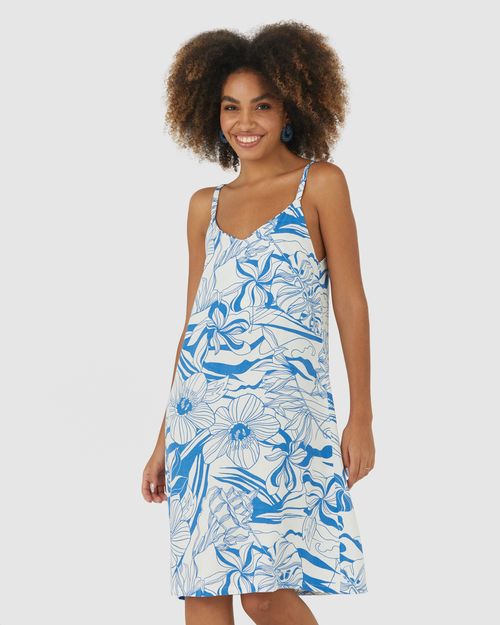 Vestido Feminino Floral Alça Fina Em Viscose