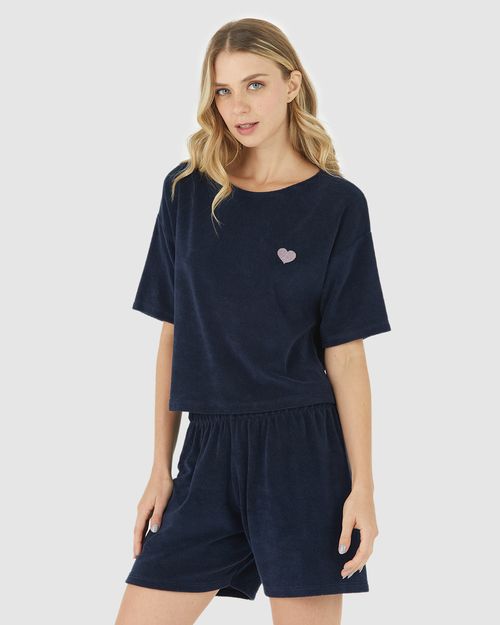 Pijama Feminino Coração Em Malha Atoalhada