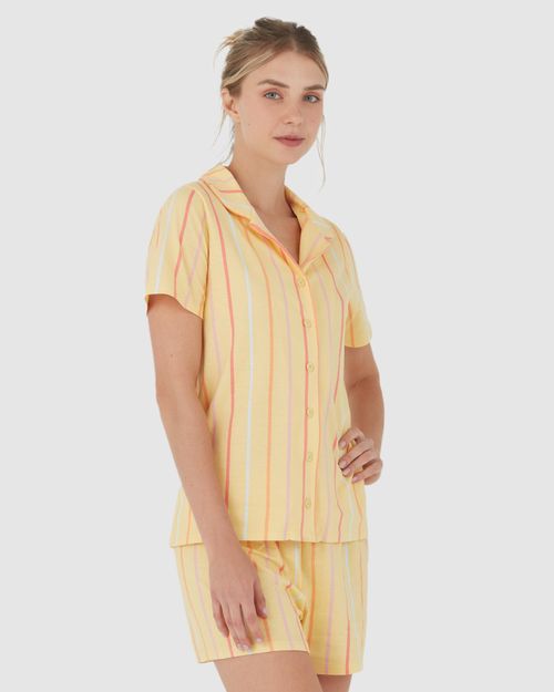 Pijama Americano Feminino Listrado Em Algodão