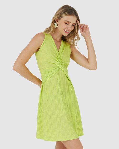 Vestido Feminino Nó Frontal Em Malha Canelada De Viscolinho