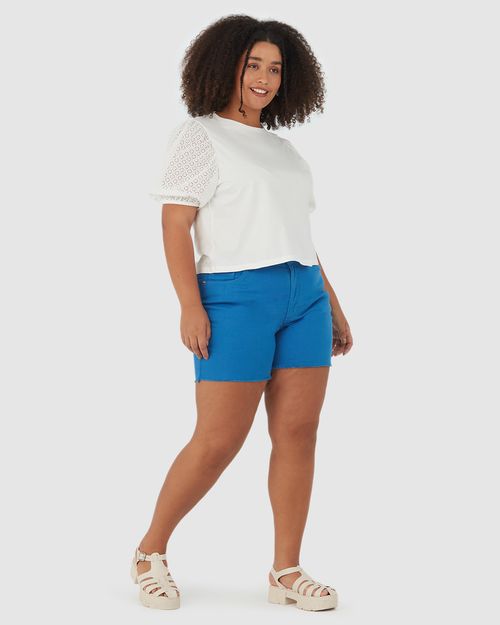 Blusa Feminina Plus Size Manga Laise Bufante Em Algodão