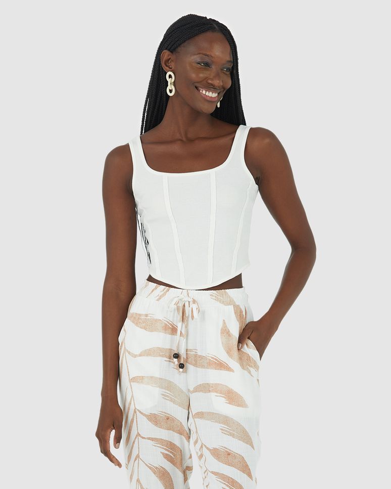 Regata Long Cropped Feminina Corset Em Ribana