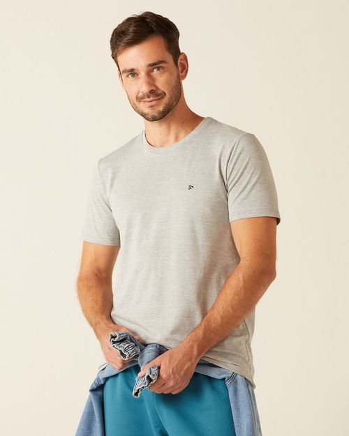Camiseta Básica Masculina Bordado Frontal Em Viscose Stretch