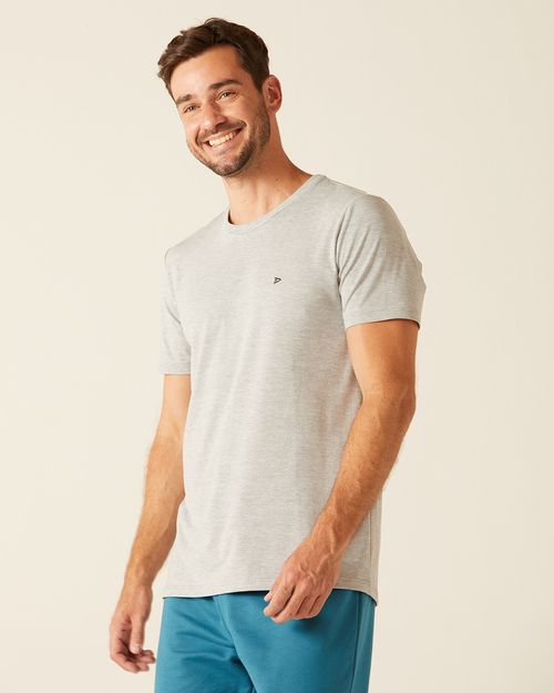 Camiseta Básica Masculina Bordado Frontal Em Viscose Stretch