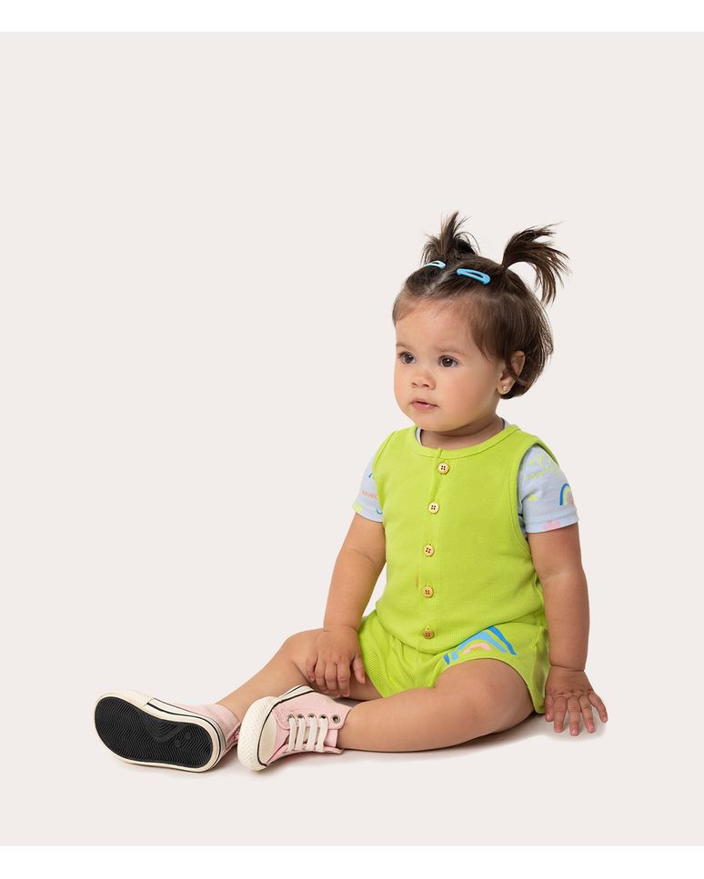 Conjunto Infantil Menina Jardineira Em Ribana Malwee Kids