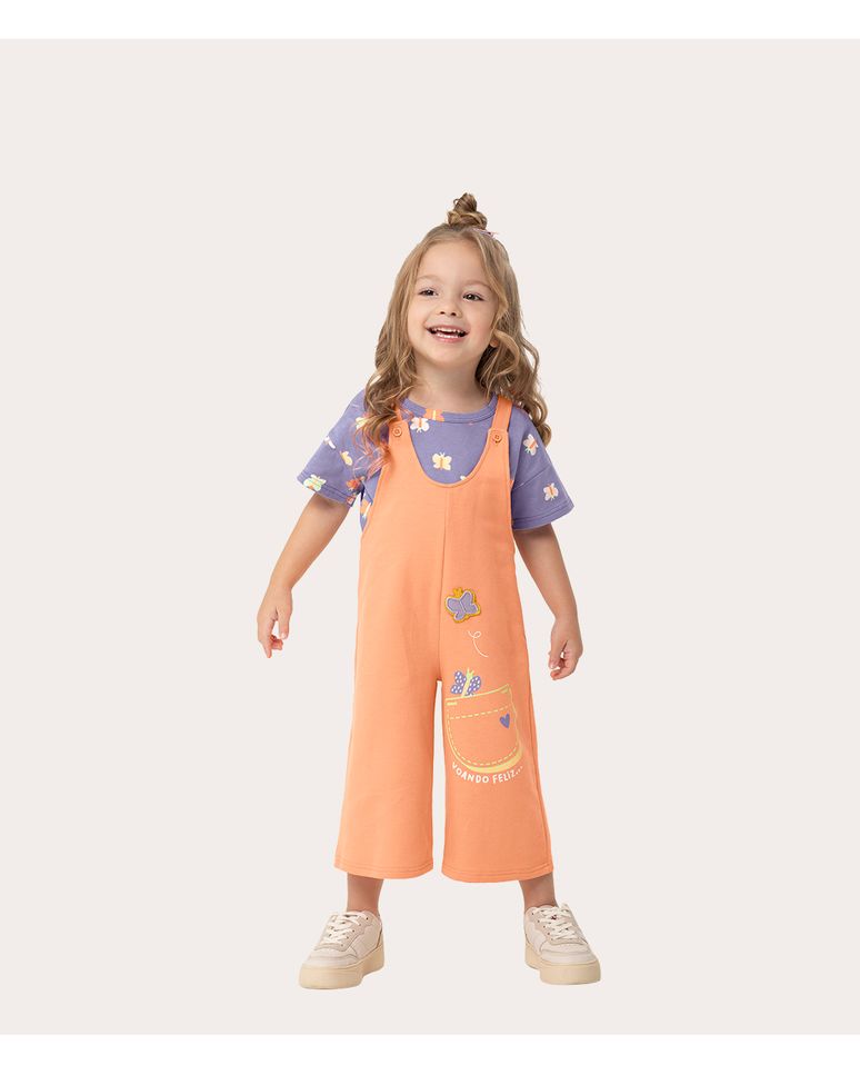 Conjunto Infantil Menina Jardineira Em Moletinho Malwee Kids