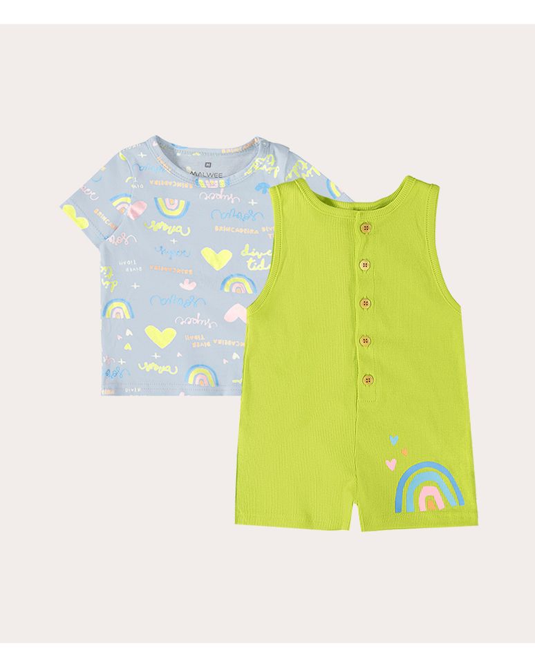 Conjunto Infantil Menina Jardineira Em Ribana Malwee Kids