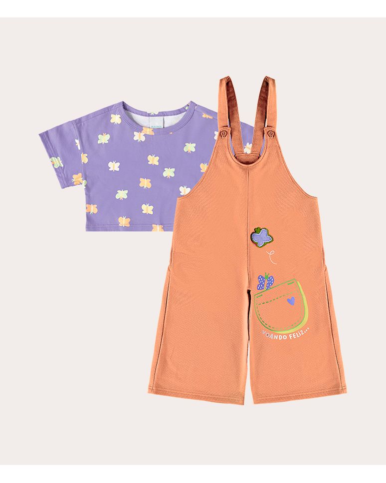 Conjunto Infantil Menina Jardineira Em Moletinho Malwee Kids