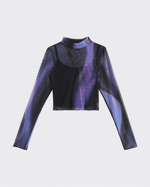 Blusa Cropped Feminina Gola Alta Em Tule  - ENFIM