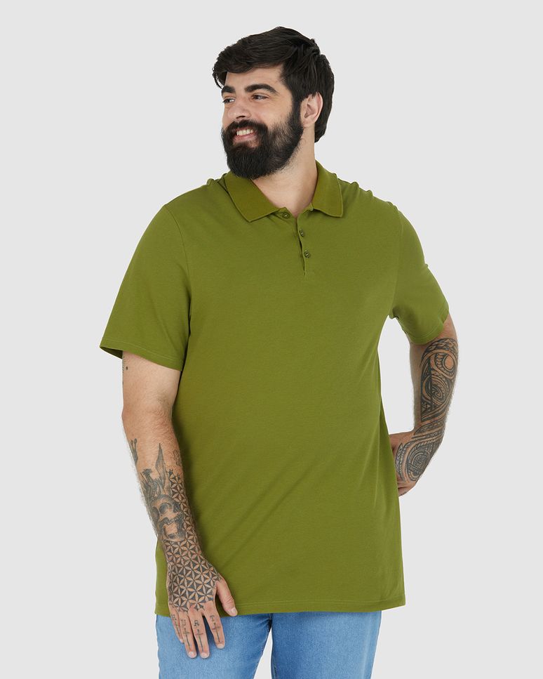 Camisa Polo Básica Masculina Plus Size Em Piquet Stretch
