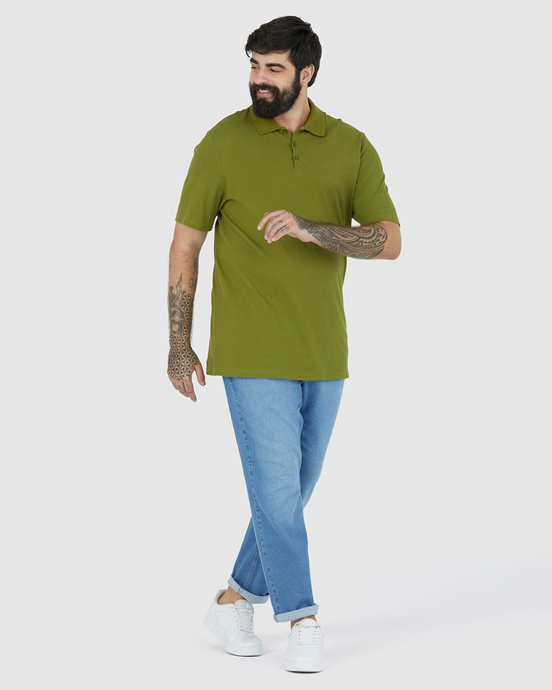 Camisa Polo Básica Masculina Plus Size Em Piquet Stretch