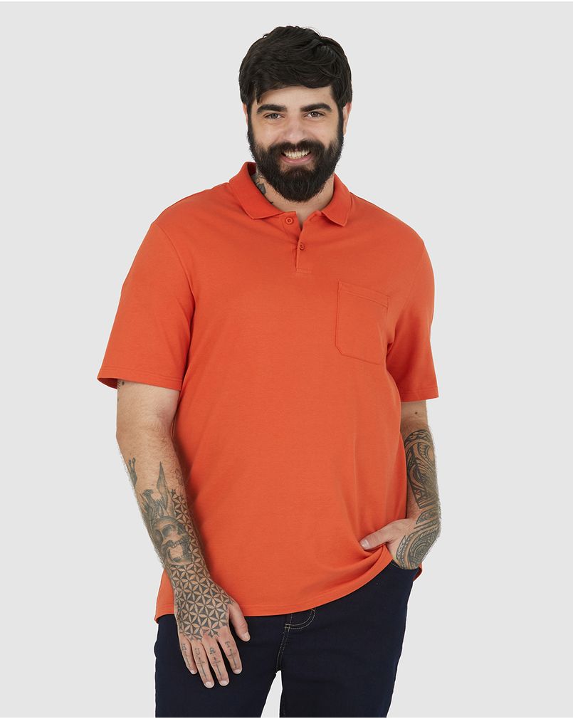 Camisa Polo Básica Masculina Plus Size Bolso Frontal Piquet