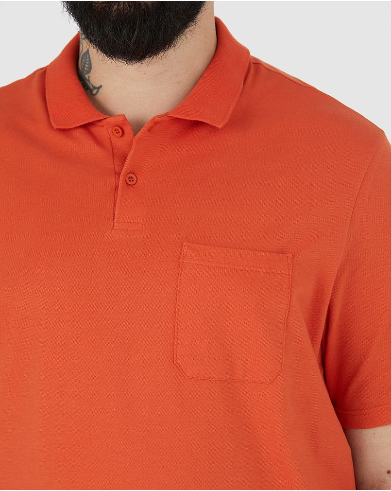 Camisa Polo Básica Masculina Plus Size Bolso Frontal Piquet