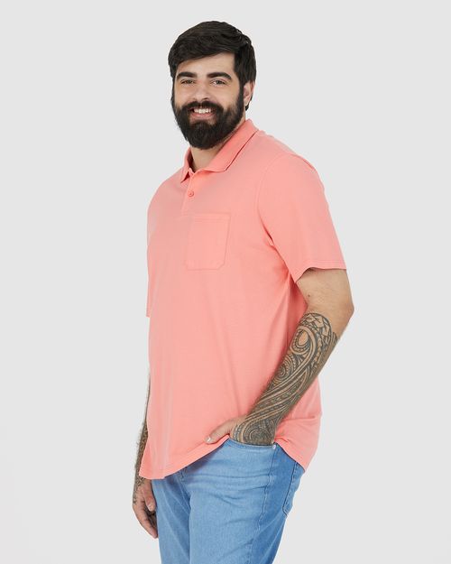 Camisa Polo Básica Masculina Plus Size Bolso Frontal Em Piquet Stretch