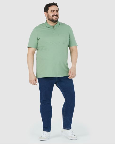 Camisa Polo Básica Masculina Plus Size Bolso Frontal Em Piquet Stretch