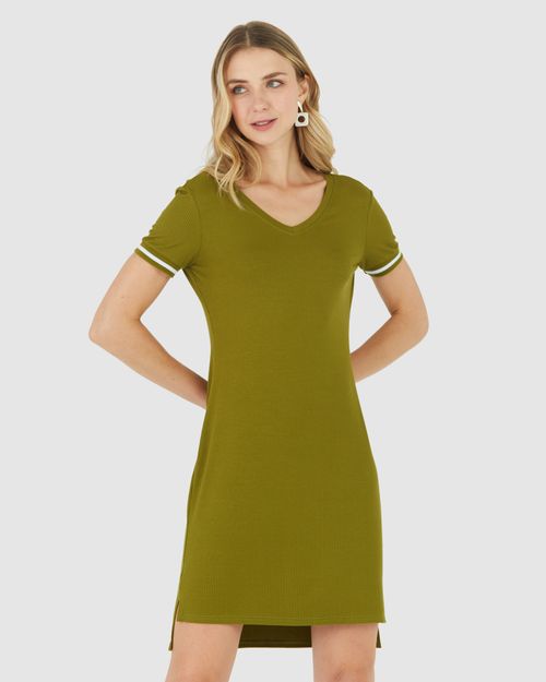 Vestido Básico Feminino Fenda Lateral Em Canelado De Viscose