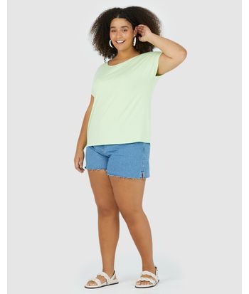 Blusa Básica Feminina Plus Size Manga Japonesa Em Viscose Stretch