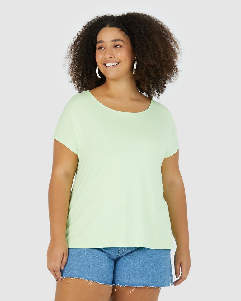 Blusa Básica Feminina Plus Size Manga Japonesa Em Viscose Stretch