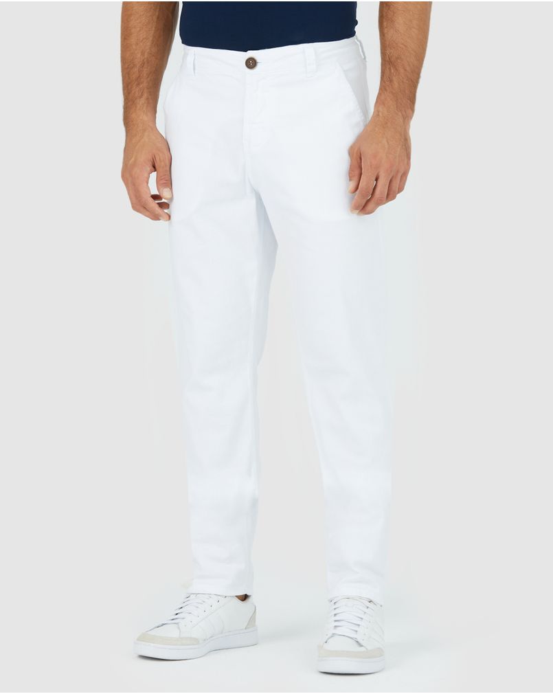 Calça Masculina Chino Em Sarja Com Elastano Branco 36 Malwee