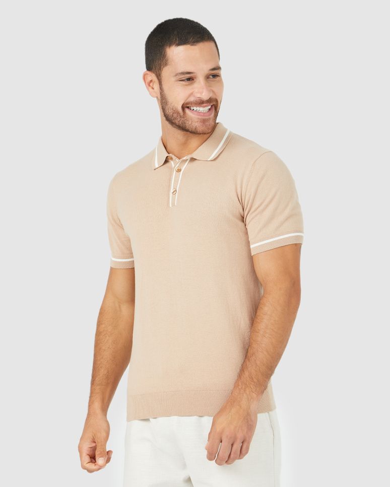 Camisa Polo Masculina Retilínea Diferenciada Em Tricô
