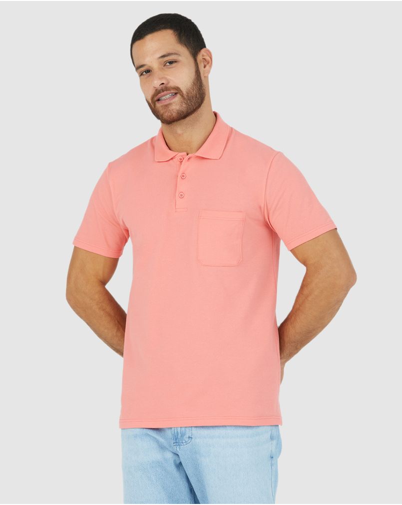 Camisa Polo Básica Masculina Gola Esporte E Bolso Piquet Stretch