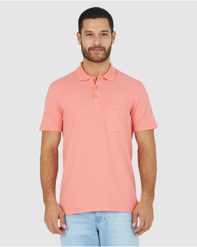Camisa Polo Básica Masculina Gola Esporte E Bolso Piquet Stretch