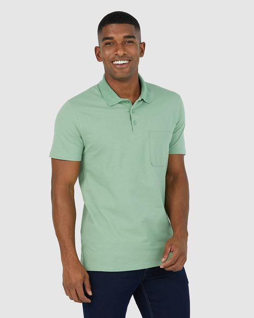 Camisa Polo Básica Masculina Gola Esporte E Bolso Piquet Stretch