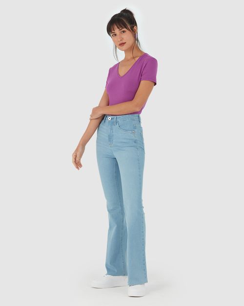 Blusa Básica Feminina Decote V Em Viscose Stretch