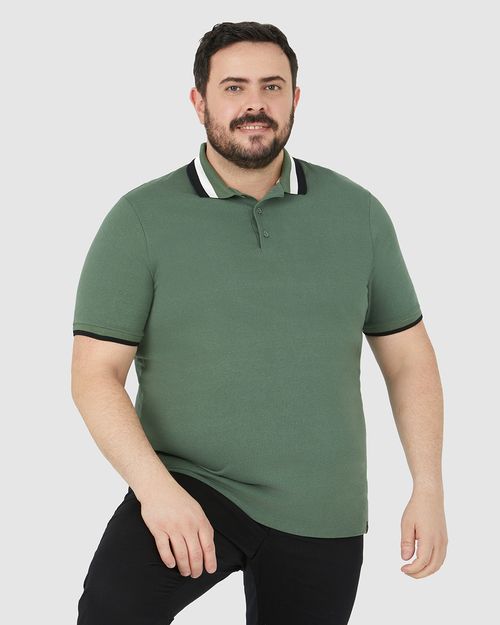 Camisa Polo Masculina Plus Size Slim Em Malha Algodão