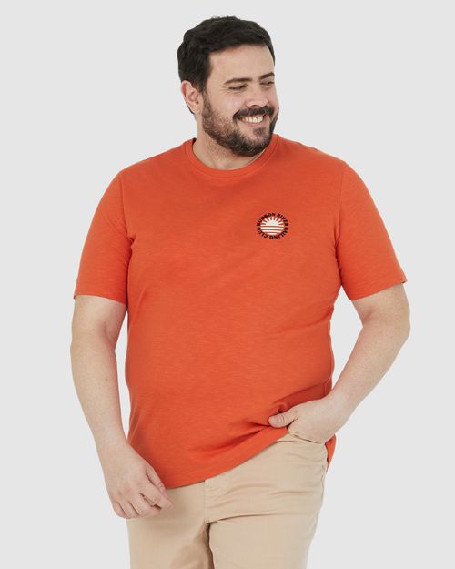 Camiseta Masculina Plus Size Estampa Frente E Costas Em Malha Flamê