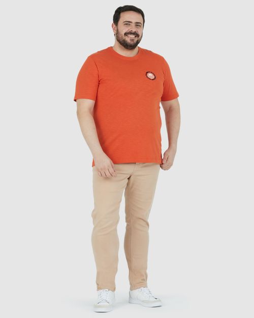 Camiseta Masculina Plus Size Estampa Frente E Costas Em Malha Flamê