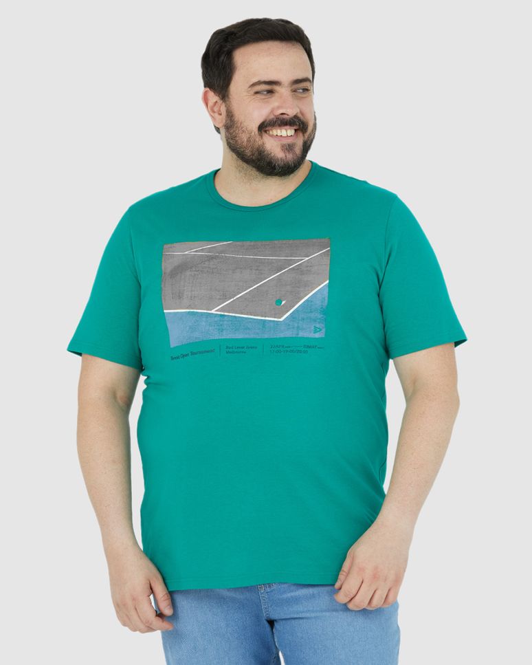 Camiseta Masculina Plus Size Tennis Open Em Algodão