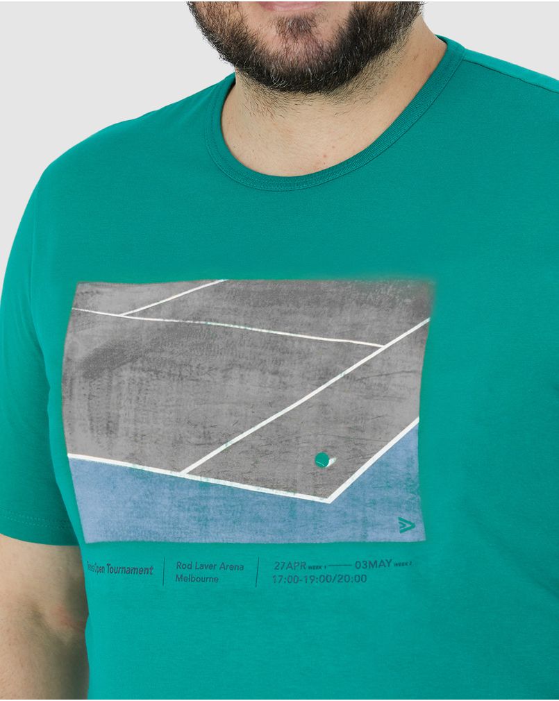 Camiseta Masculina Plus Size Tennis Open Em Algodão Verde G1 - Malwee