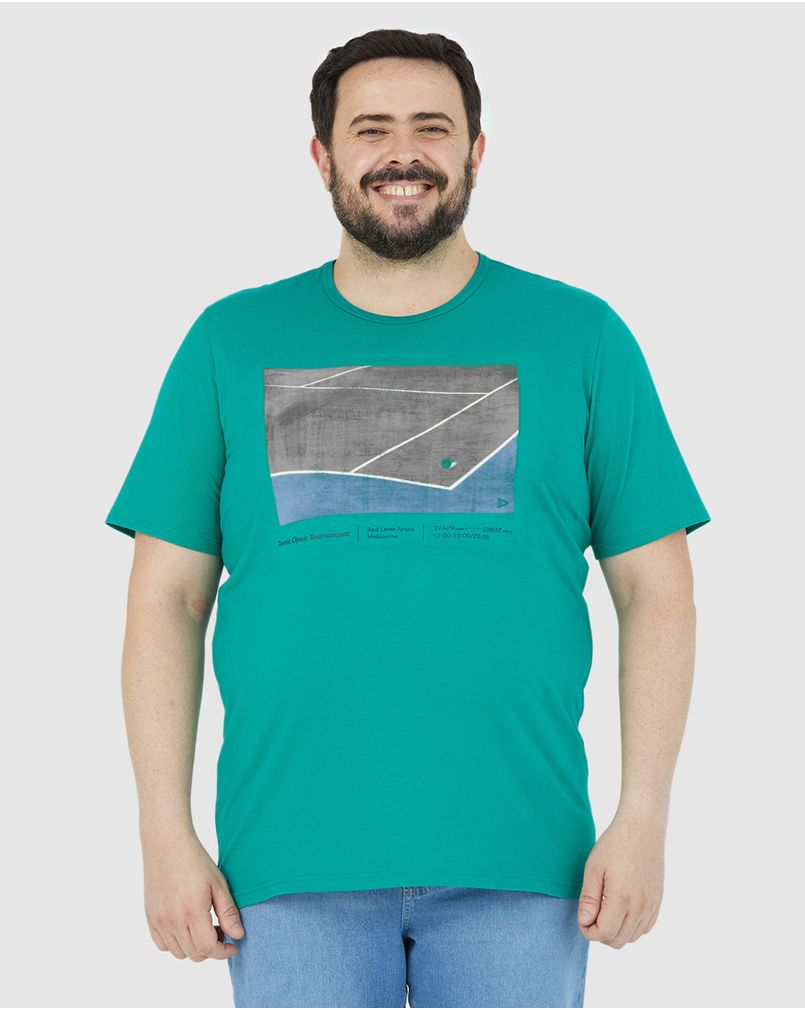 Camiseta Masculina Plus Size Tennis Open Em Algodão Verde G1 - Malwee