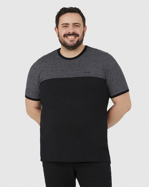 Camiseta Masculina Plus Size Recorte Frontal Em Malha Moulinê