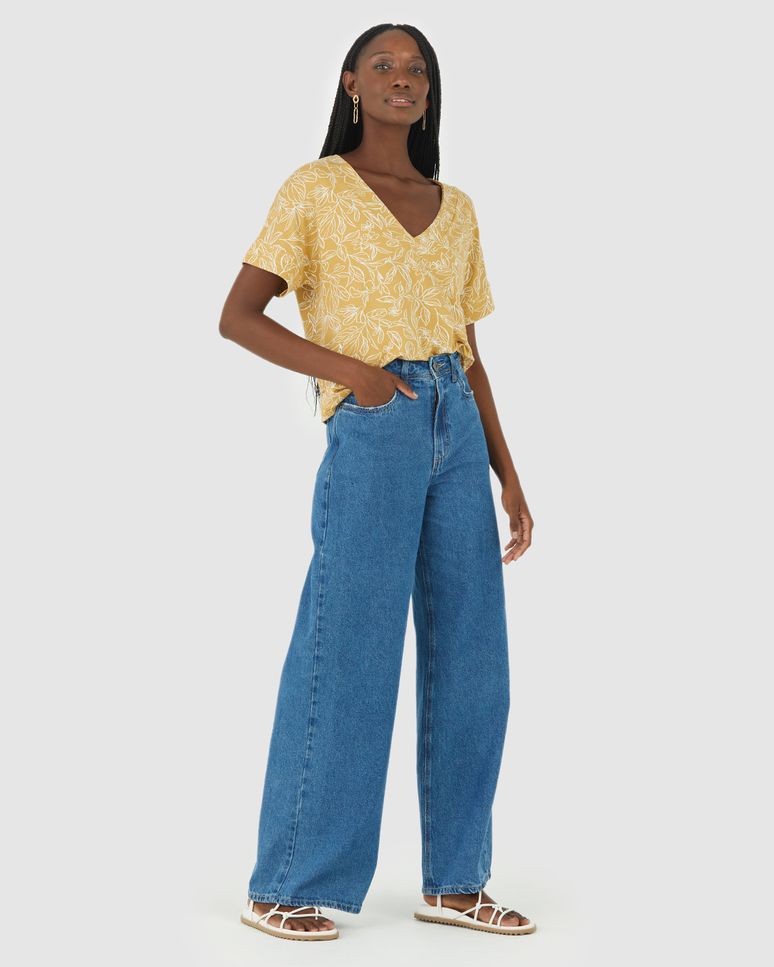 Blusa Feminina Estampada Decote V Em Moletinho Stretch Viscose