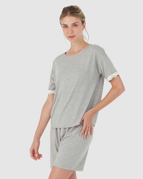 Pijama Longo com Toque Suave e Estampa Xadrez com Corações Off white/Preto