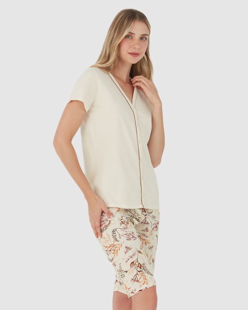 Pijama Curto Feminino Decote V Em Algodão