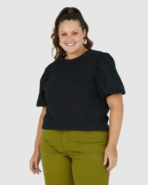 Blusa Feminina Plus Size Manga Laise Bufante Em Algodão