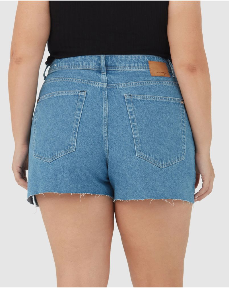 Shorts Mom Feminino Plus Size Fenda Lateral Em Jeans 100% Algodão